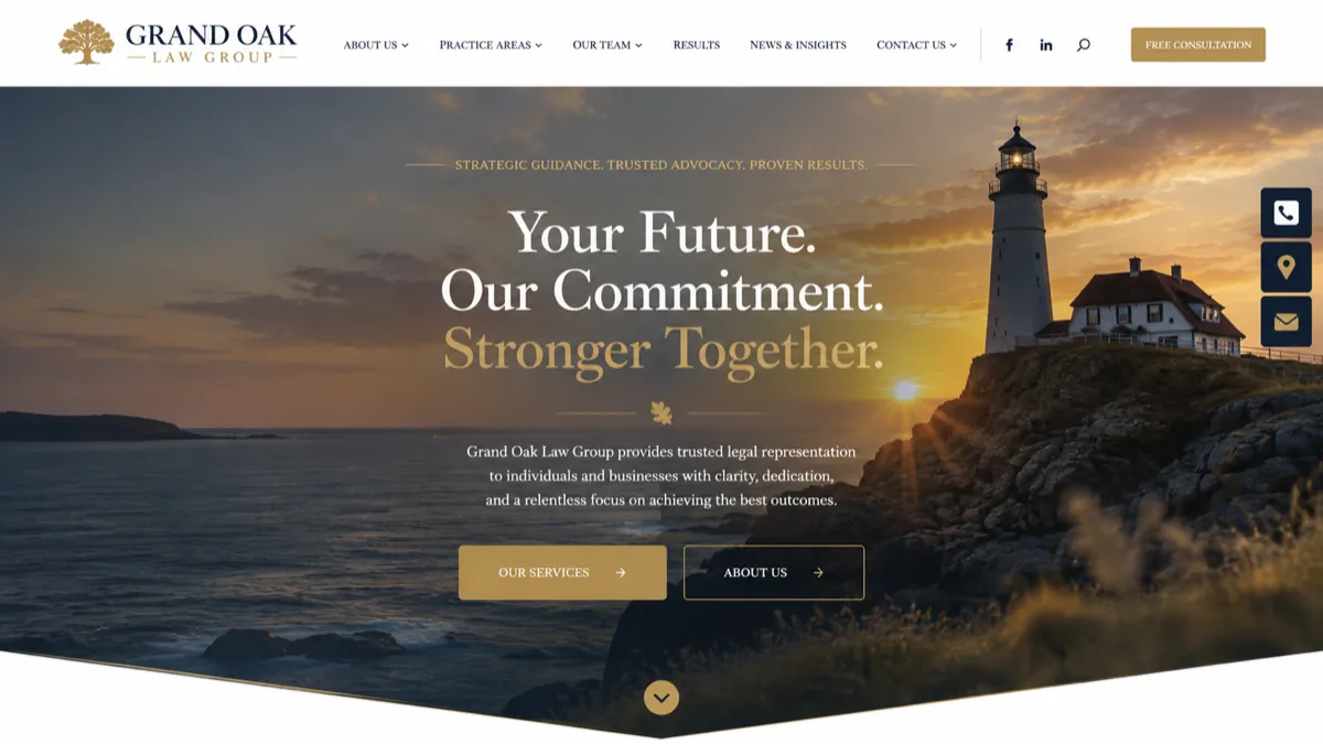 Criminal defense law firm website design concept for Grand Oak Law Group