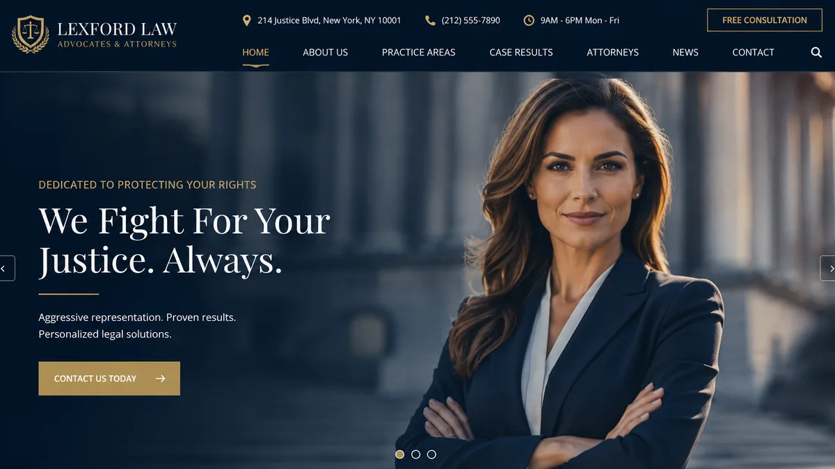 Personal injury & civil rights law firm website design concept for Lexford Law