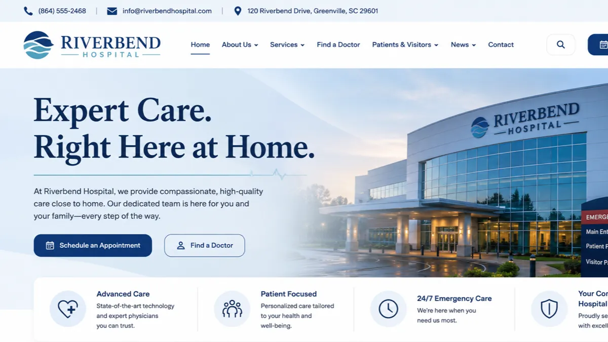Hospitals & health systems law firm website design concept for Riverbend Hospital