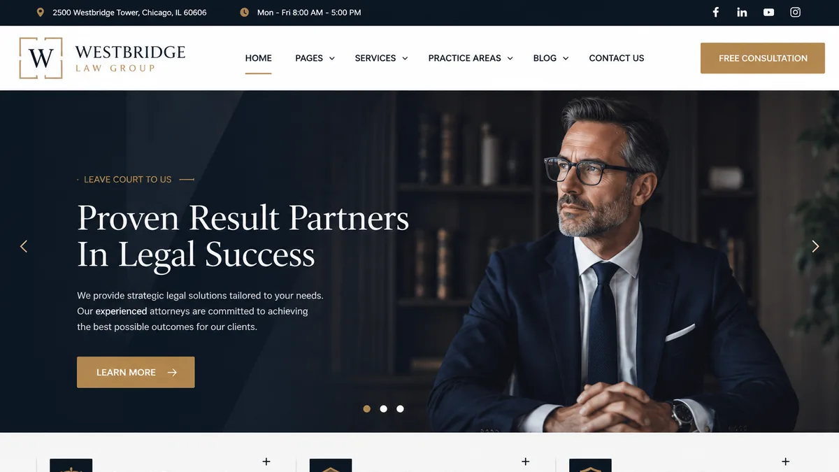 Estate planning & appellate law firm website design concept for Westbridge Law Group